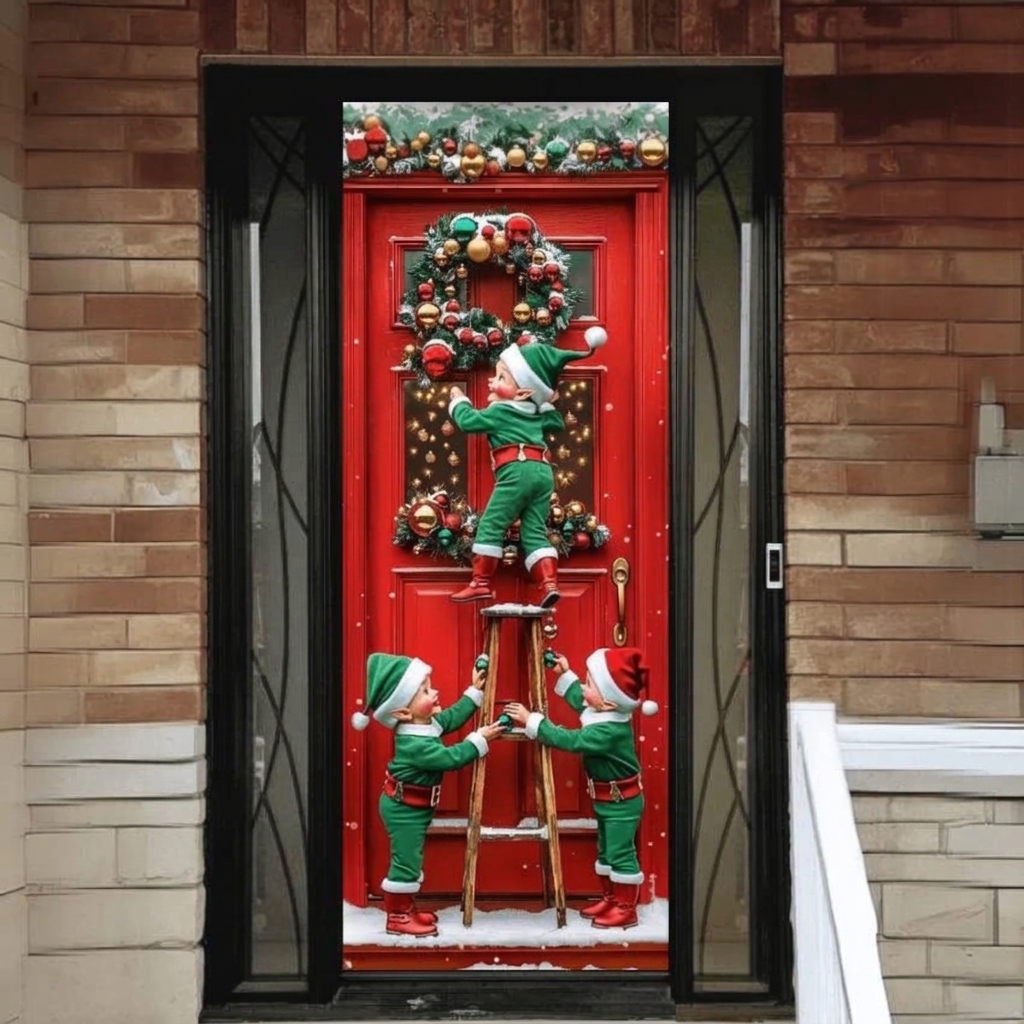 Santa's Elves Christmas Front Door Cover